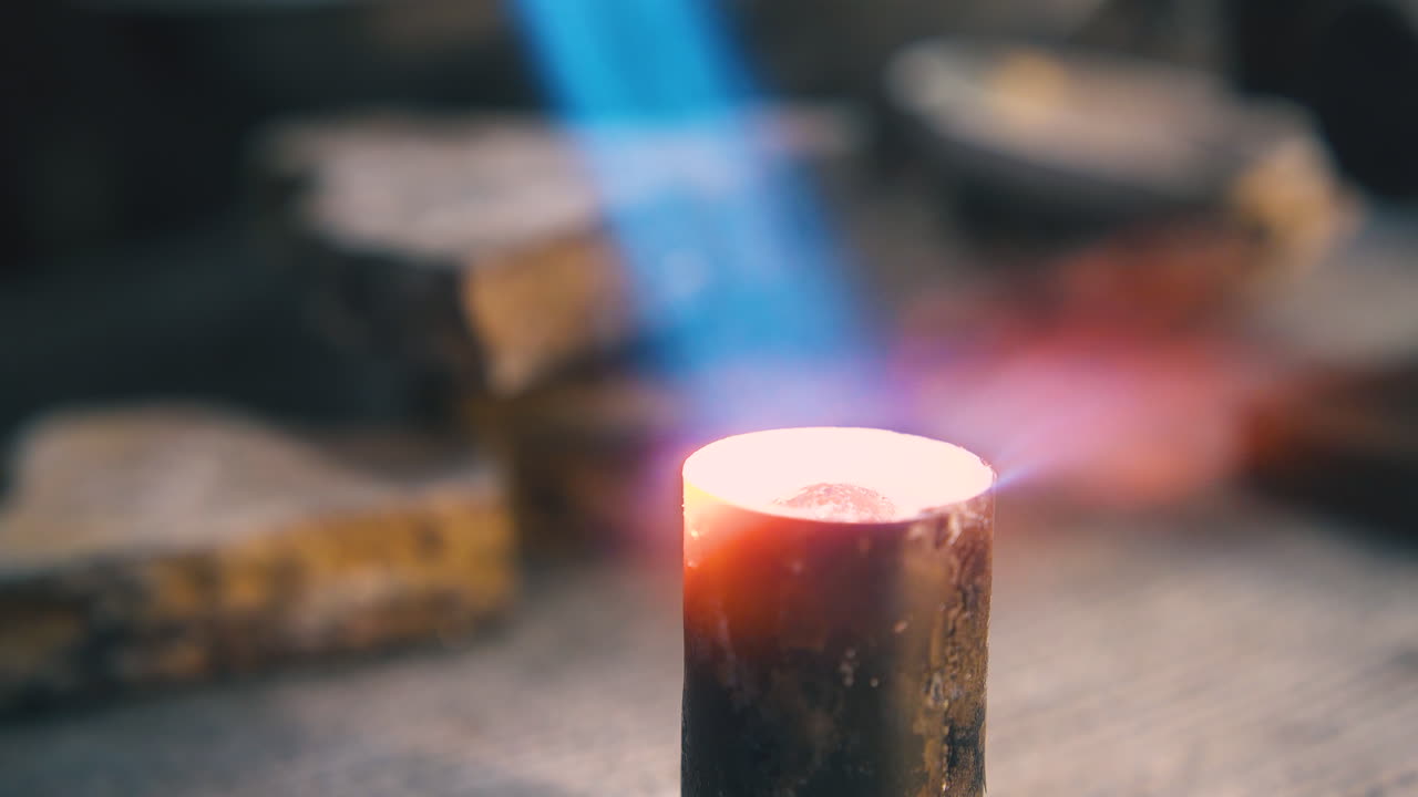 가스 버너와 함께 가열 실린더 모양의 금속 막대기