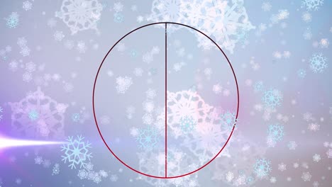 animación de círculo y luz sobre copos de nieve sobre fondo gris.