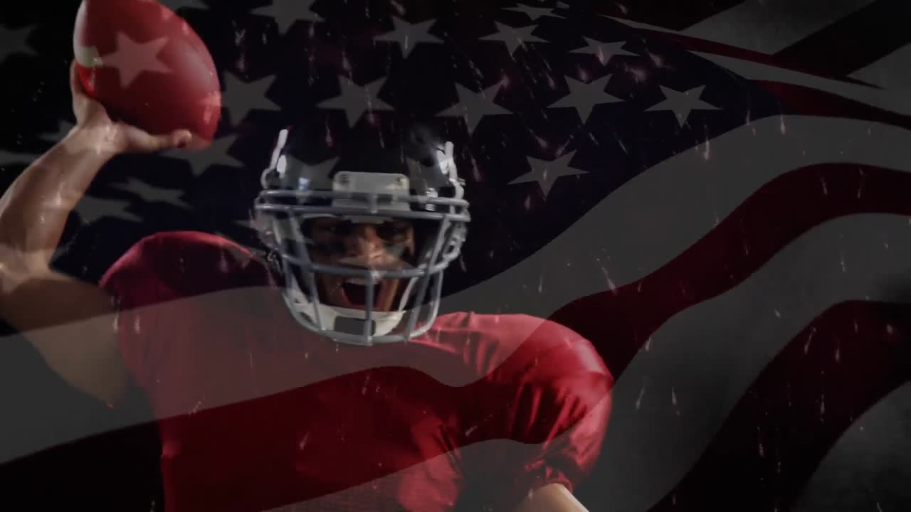 럭비 선수 가 공 을 던지고 있다