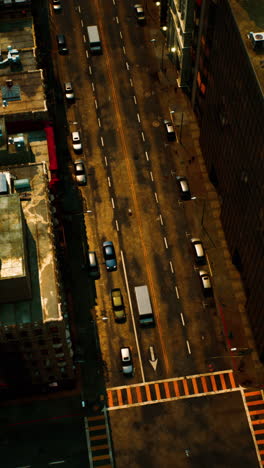 aerial view of city street at sunset