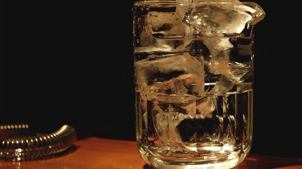 el hielo se derrite en un vaso de whisky con el tiempo.