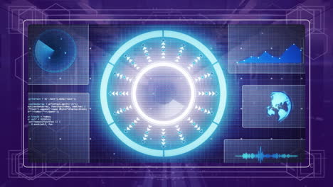 animation of diagrams, scope scanning and data processing over server room