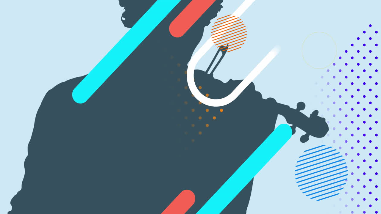 animación de formas coloridas sobre la silueta de un hombre tocando el violín