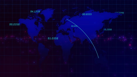 animation of digital data points connecting on world map over grid background