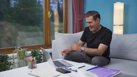 home office worker man happy and smiling.