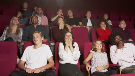 audience in cinema watching horror film shot on r3d