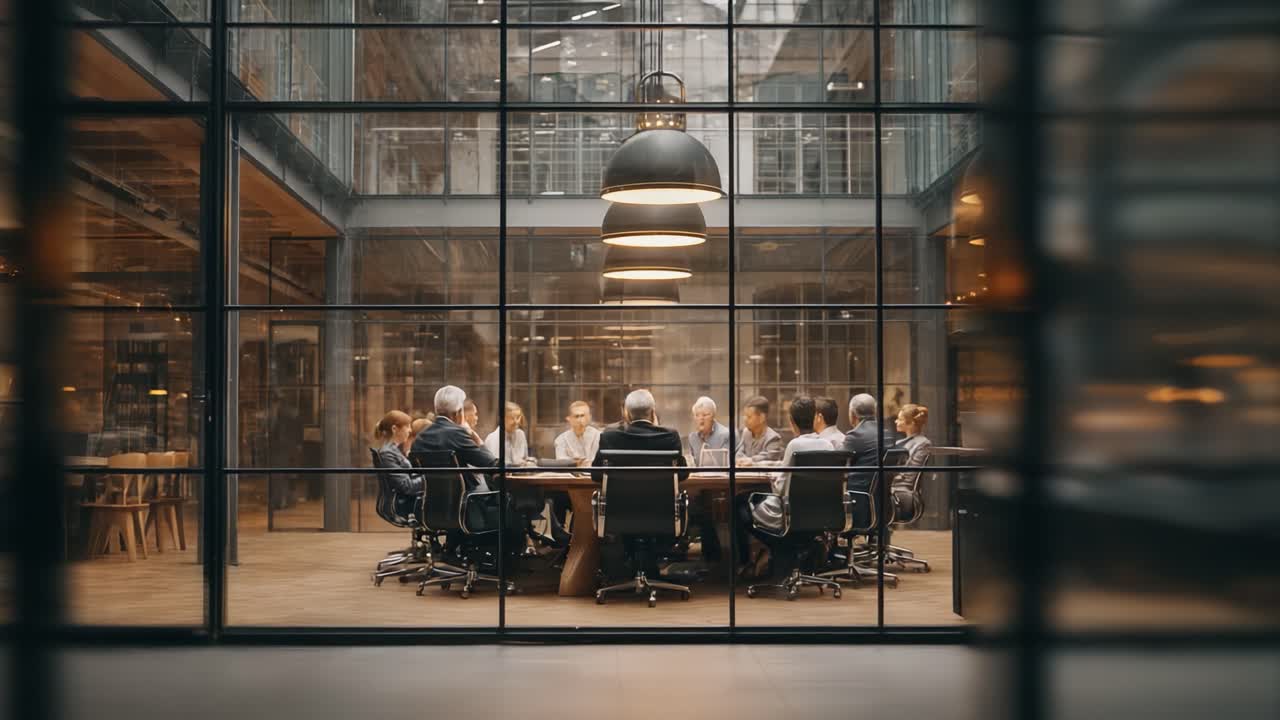 A Productive Business Meeting in a Modern Office Space: Collaborative Team Engaging in Strategic Discussion and Decision-Making