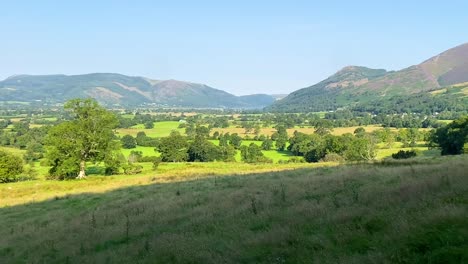 landscape shot panning across beautiful countryside in cumbria, england