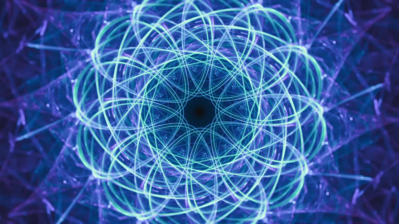 renacimiento interestelar de una estrella - fondo azul colorido vibrante en movimiento - despertar visual espiritual, intrincados diseños geométricos fluidos, bucles sin costuras