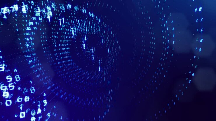 3d loop background, concept of digital data processing, calculation and visualization of computation. Counters of numbers in rows of lines on spheres. Blue digital information bg with numbers. Sci-fi bg.