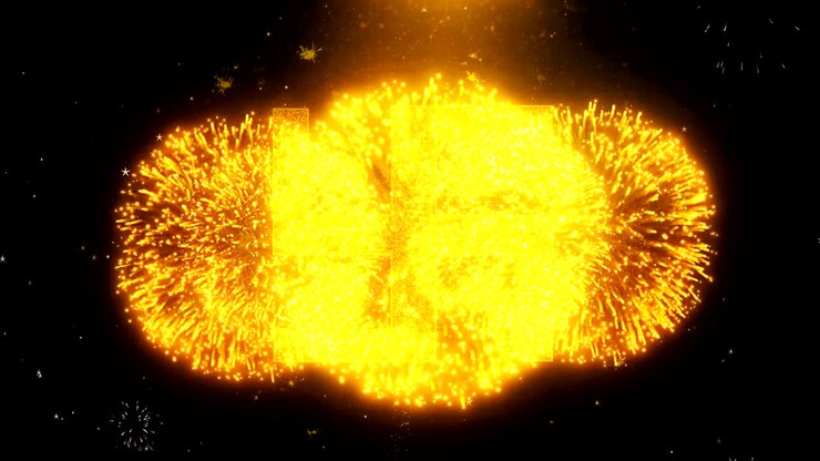 Hindu Swastika Icon on Firework Display Explosion Particles.