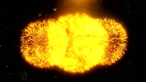 hindu swastika icon on firework display explosion particles.