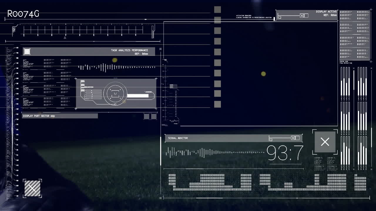 animación del procesamiento de datos en la interfaz sobre los pies del futbolista pateando la pelota