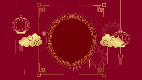 Animation-of-chinese-pattern-and-clouds-decoration-on-red-background