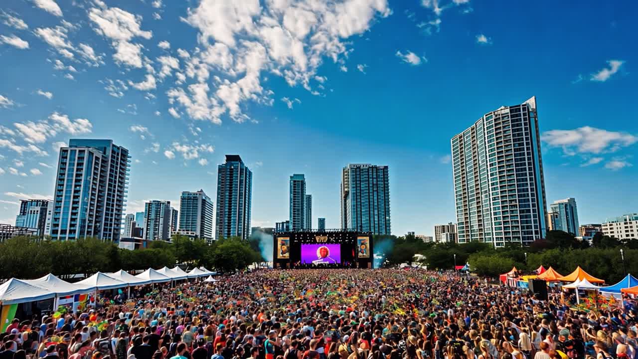 Large Outdoor Music Festival in a City Park