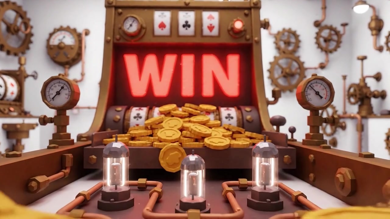 Una Vivace Slot Machine a Tema Steampunk Mostra Simboli Colorati di Vittoria, Circondata da Ingranaggi e Macchinari Intricati, Invitando i Giocatori a Tentare la Fortuna