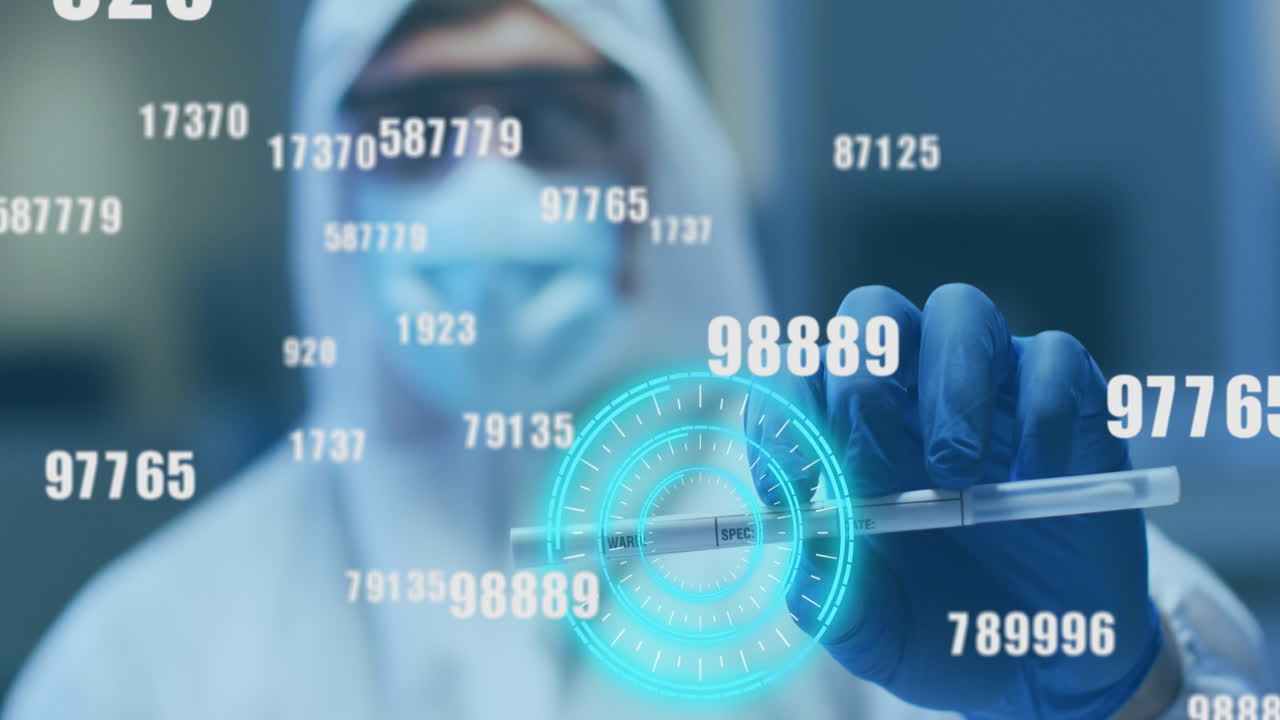 백인 의사가 백신을 가지고 있는 점점 더 많은 수와 범위 스캐닝의 애니메이션