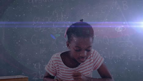 animation of mixed race schoolgirl reading a book during lesson at school