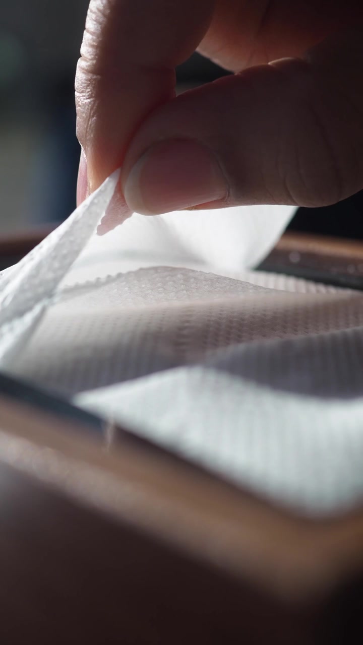 Close-up of Hand Pulling a White Tissue from a Box