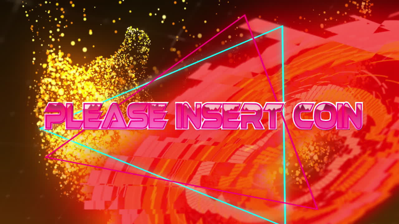 오렌지색 빛나는 디지털 파동과 네온 둥근 스캐너 위에 동전 텍스트 배너를 입하십시오.