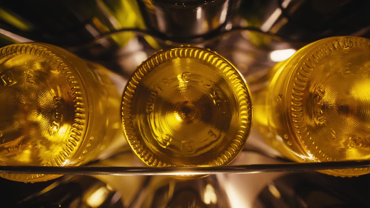 와인 랙 에 있는 와인 병 의 클로즈업