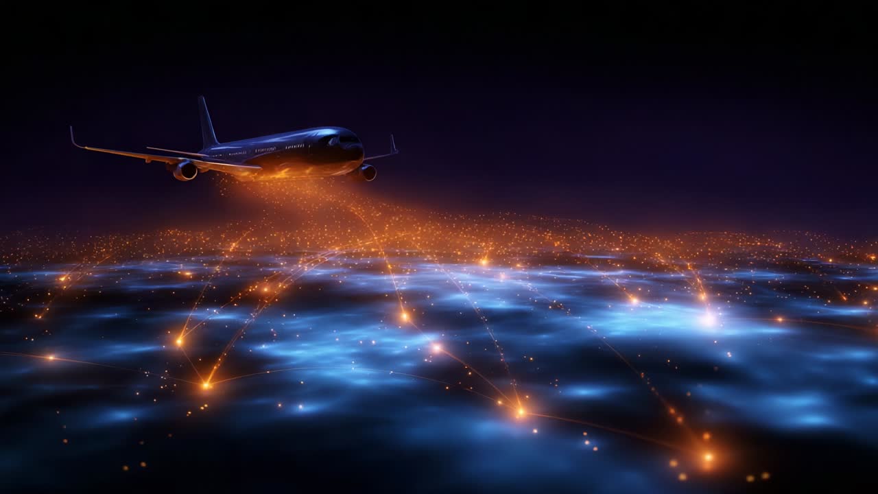 Airplane flying over a connected network