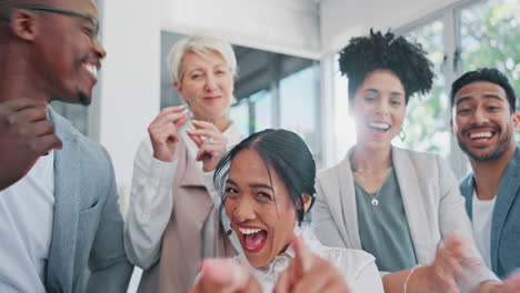 success, teamwork and startup team dancing