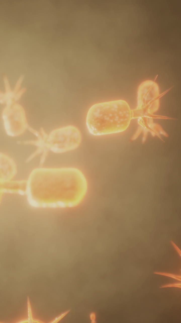 Vista microscopica di batteri in movimento in un ambiente buio