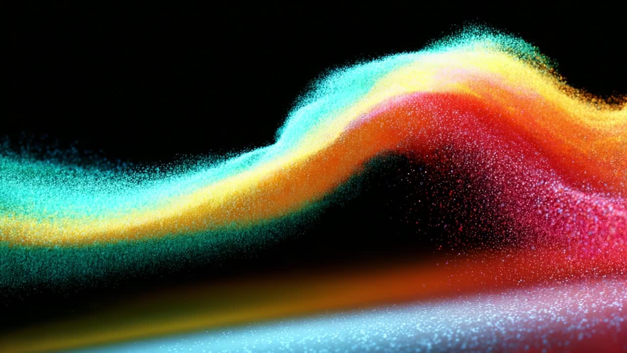 A Vibrant Display of Colorful Particles Flowing in Waves: An Abstract Representation of Fluid Motion and Light that Captivates the Eye and Stimulates the Imagination