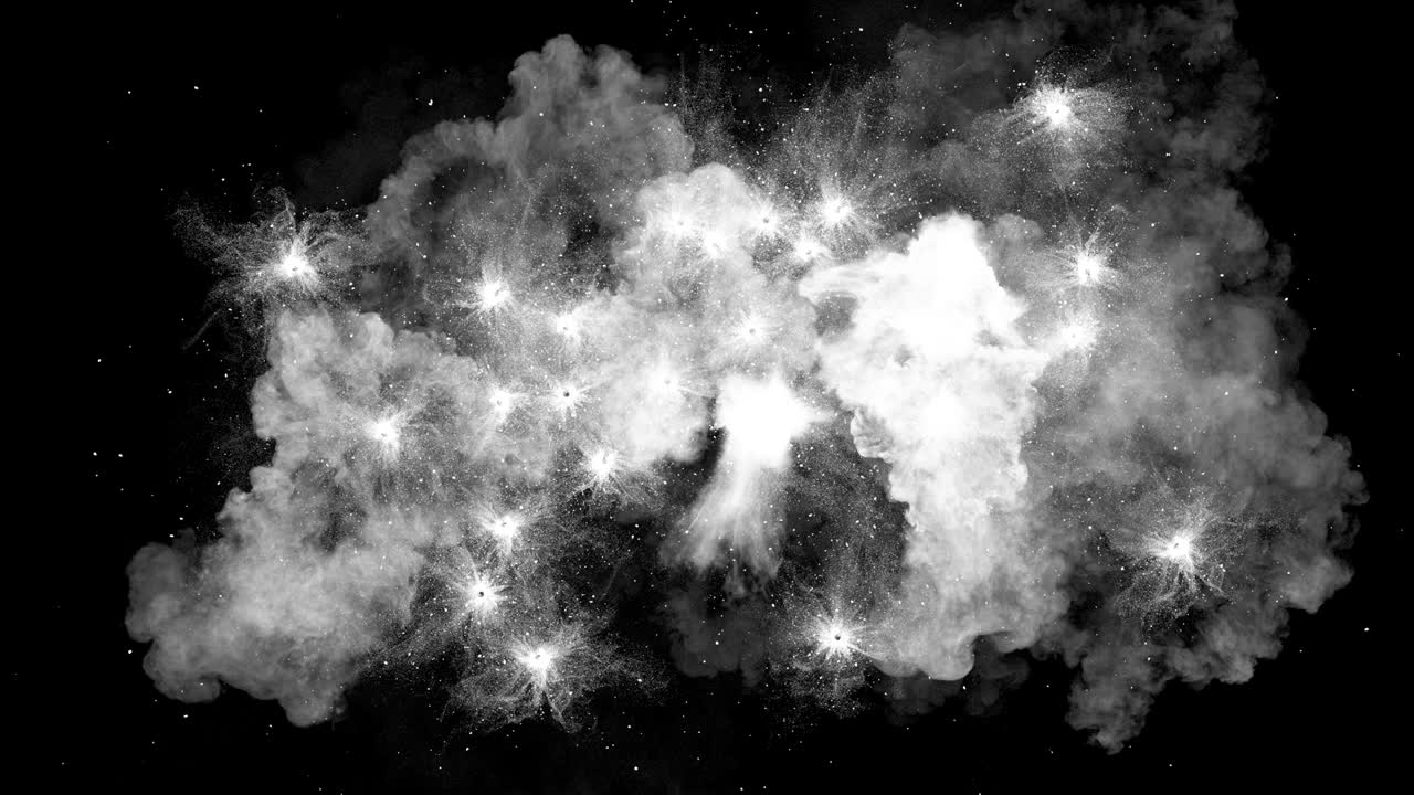 Endless zooming out from the field of colorful explosions.