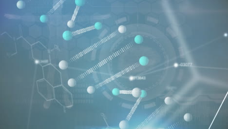 animation of dna and diverse data over green background