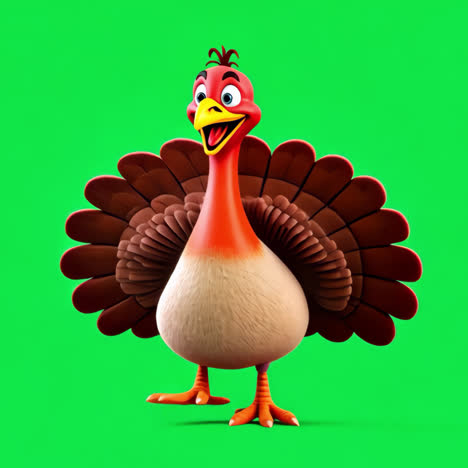 cheerful cartoon turkey character animation isolated asset, transparent 4k video, alpha channel