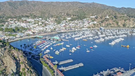 boats yachts at anchor in catalonia island harbor aerial view from drone