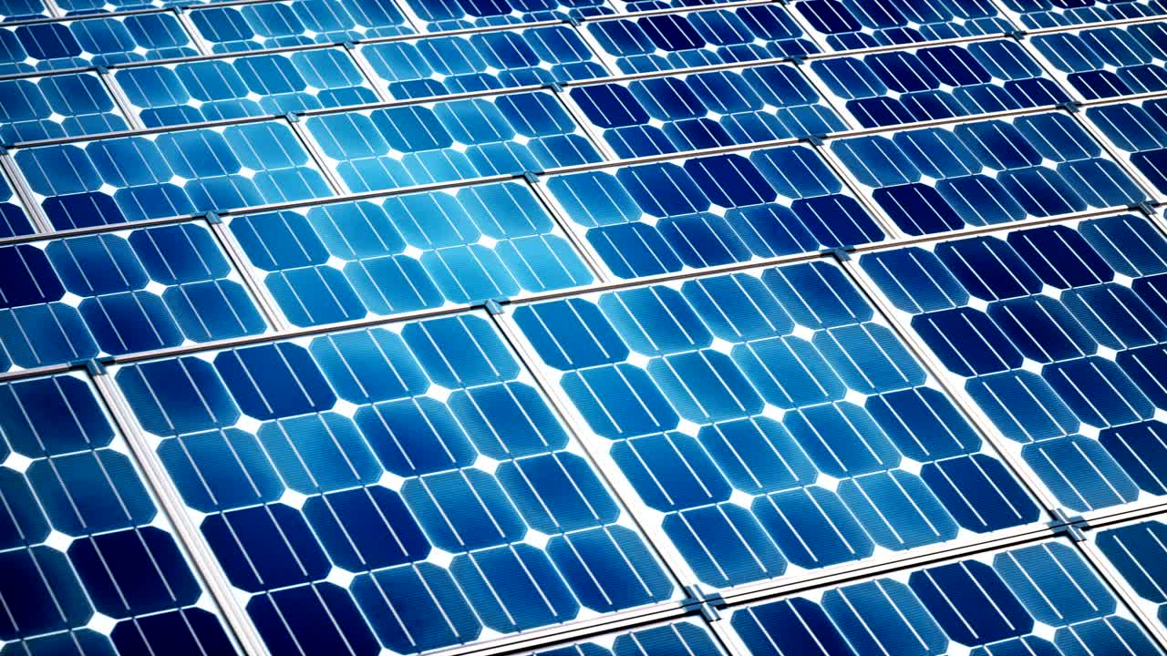 4k 루프 태양 전지판 3d 비디오: 재생 가능한 에너지와 새로운 에너지의 개념