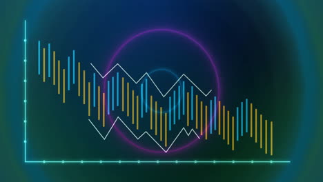 abstract neon data visualization being rendered in gradient with glowing bars, rings, axes