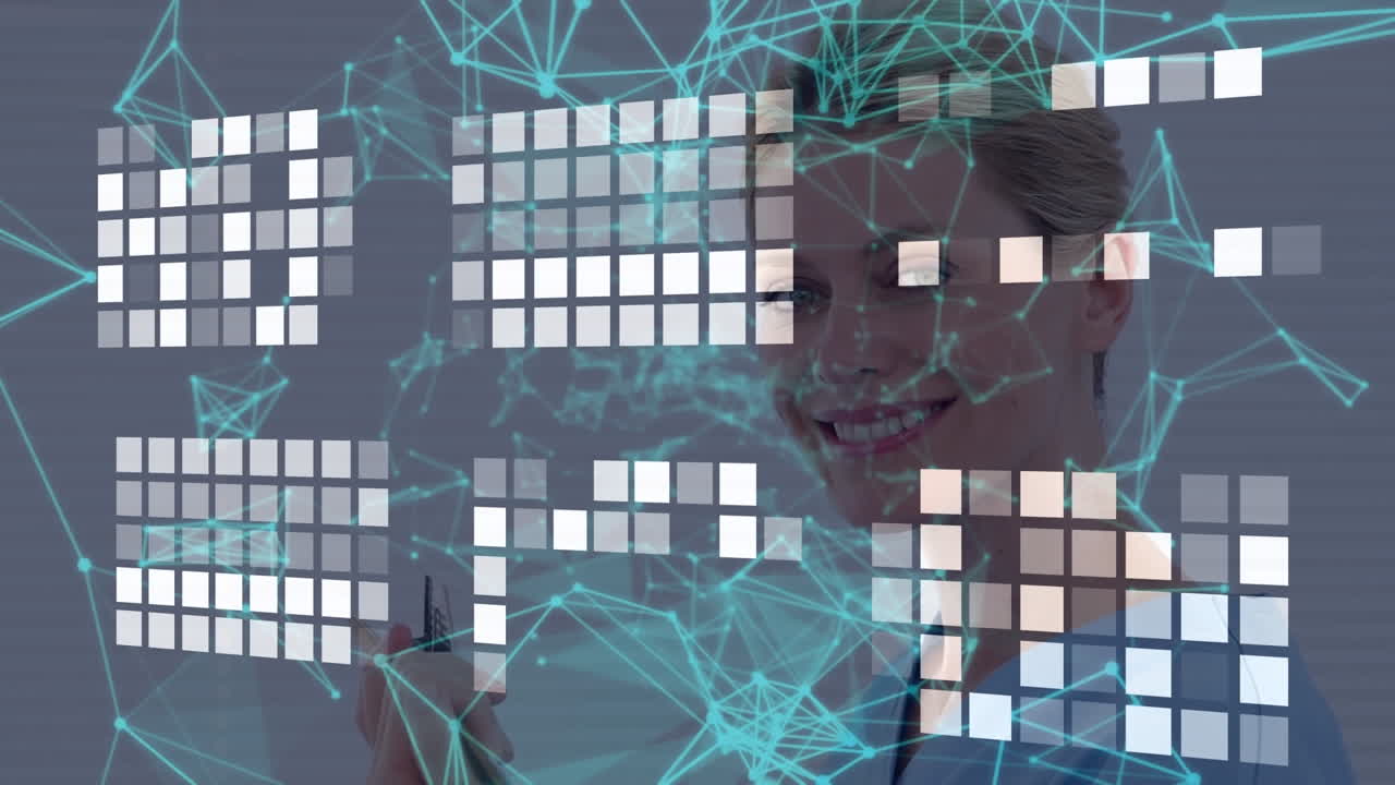 animazione di forme su dottore femminile caucasico con clipboard.