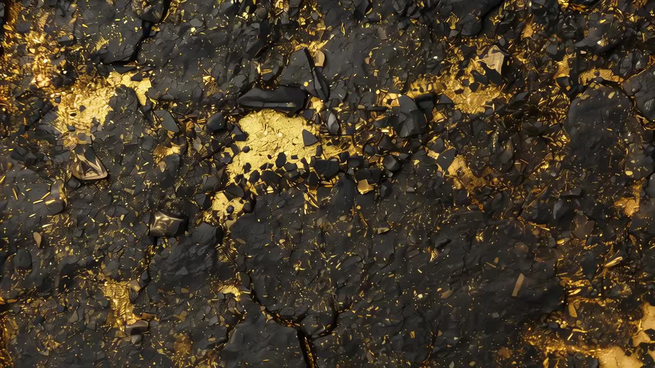 Revealing macro camera moving upward and right over cracked crust, highlighting gold veins