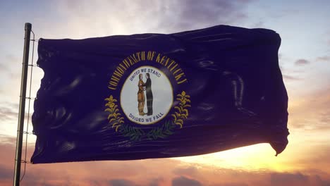 flag of kentucky waving in the wind against deep beautiful sky at sunset