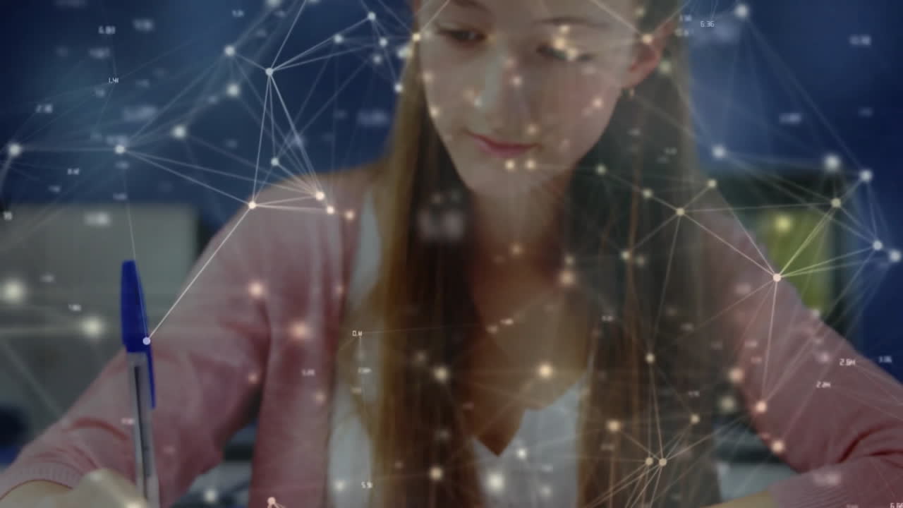 animación de la red de conexiones a través de la escritura de escolares caucásicas