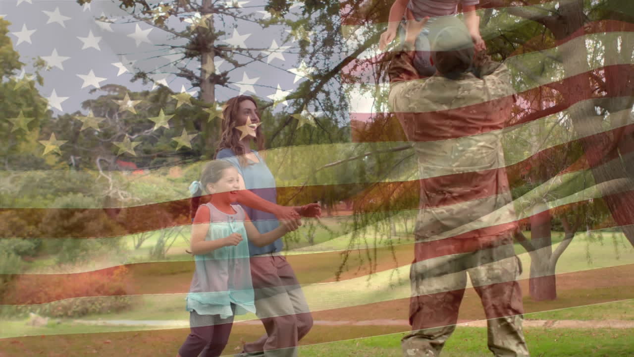 군복 을 입은 아버지 와 함께 가족 을 만나는 것