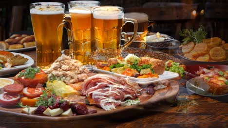 delicious grill platter with beer and sides served at a cozy pub