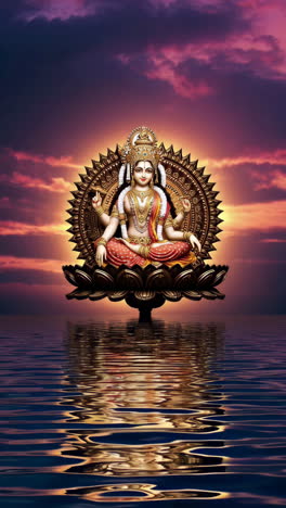 goddess lakshmi, a hindu deity, in sunset reflection