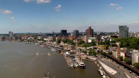 aerial drone flight over the elbe river in hamburg at harbor of hamburg