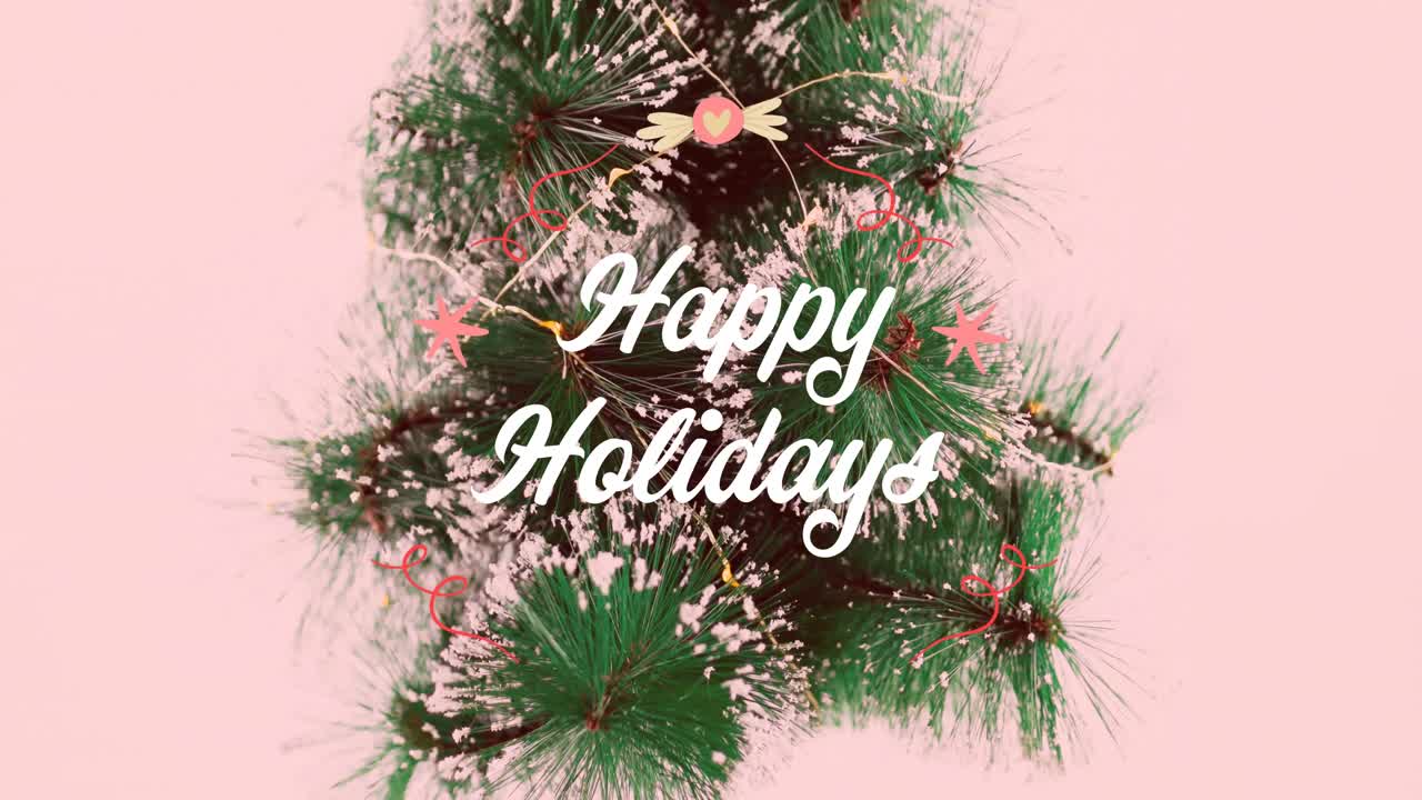 크리스마스 패턴 위 에 있는 소나무 가지 의 애니메이션