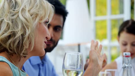friends interacting with each other while having glass of wine
