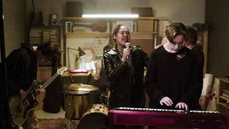 musical group in a studio