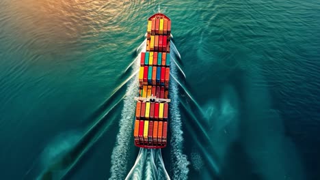 aerial view of a large container ship on the ocean