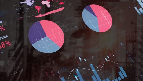 animación del procesamiento de datos estadísticos a través de la red de red contra el sitio de construcción