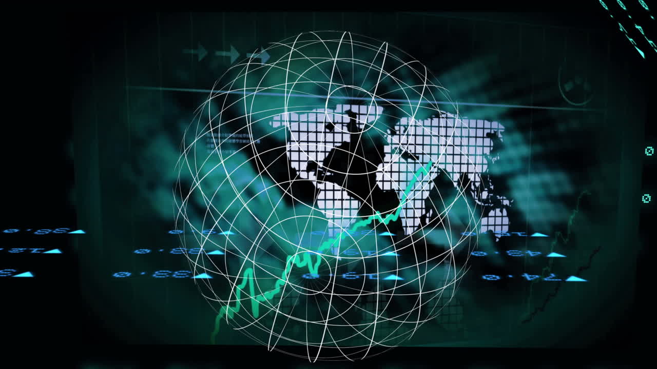 Animation of globe over financial data processing