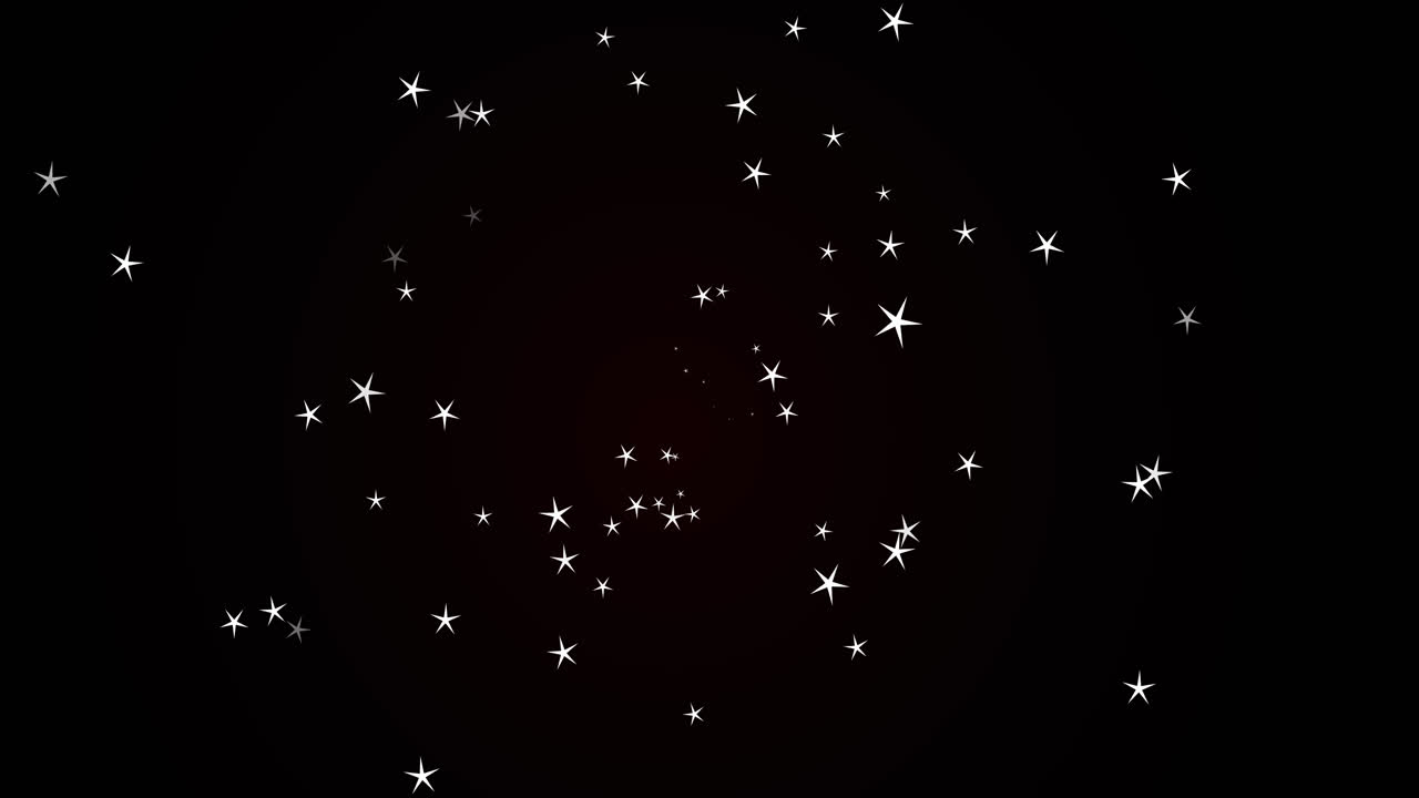 빛나는 색 별들이 흑색 배경에서 몽환적인 움직임으로 반이고 움직이는 애니메이션